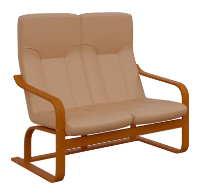 BO - 2 dvojkřeslo, dřevěná kostra, moření třešeň, koženka HOLY BE 3, světlá káva